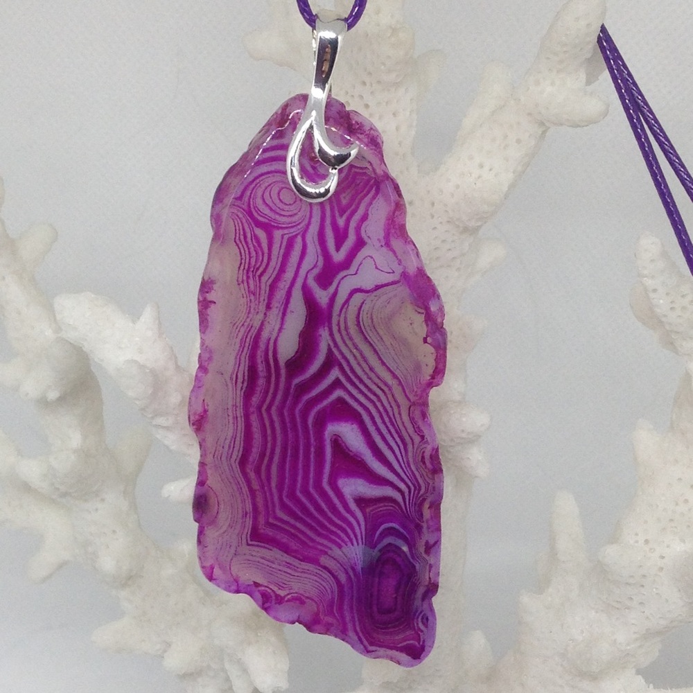 Crazy Lace Agate Necklace on Waxed Cotton Cord - Picture 3 of 12